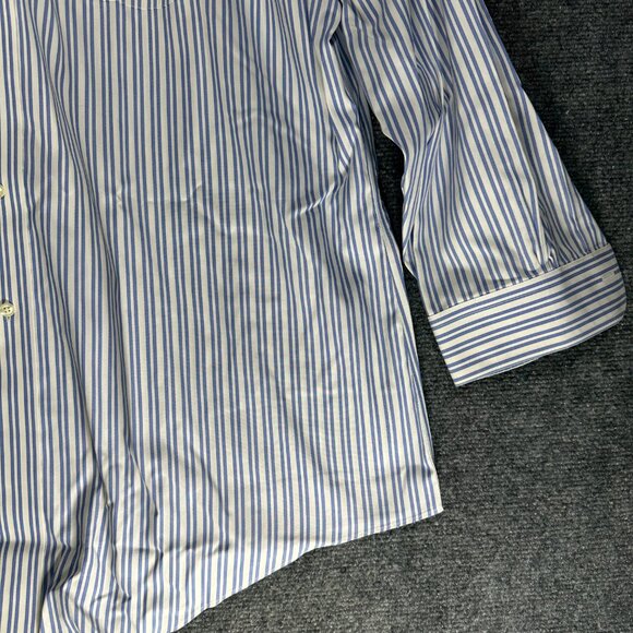Brooks Brothers Shirt Mens 17.5 Slim Fit Non Iron Blue White Stripe Cotton Pocke - Picture 3 of 8